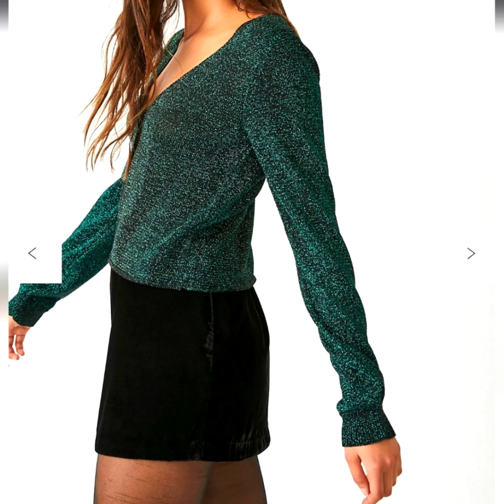 Free People Green Sparkly Cardigan Top - Picture 2 of 8